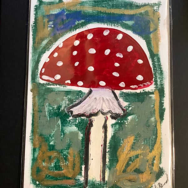 Mushroom painting. Amanita Muscaria. Art. Nature. Foraging. 