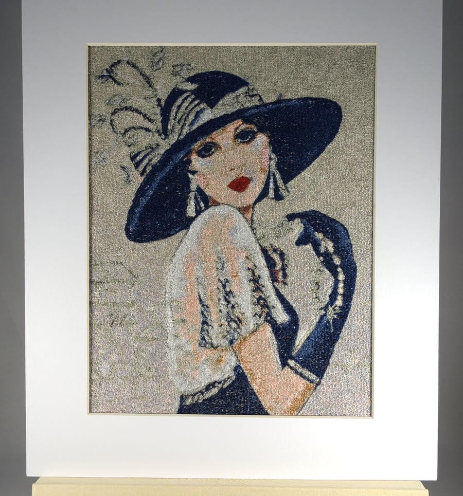 Art Deco. A beautiful, mounted, unframed, machine embroidered work of art.