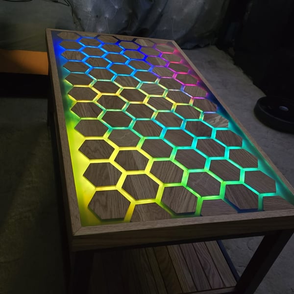 Handmade Oak And Wenge Touch Sensitive Coffe Table LED Table 5 Colour Epoxy