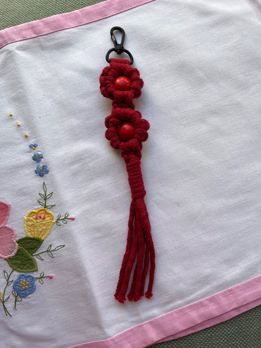 Handmade Macramé Fidget Flower Bag Charm Keyring