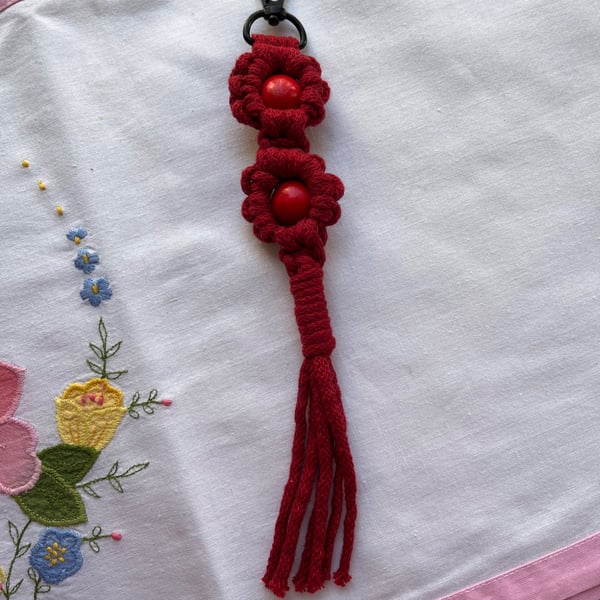 Handmade Macramé Fidget Flower Bag Charm Keyring