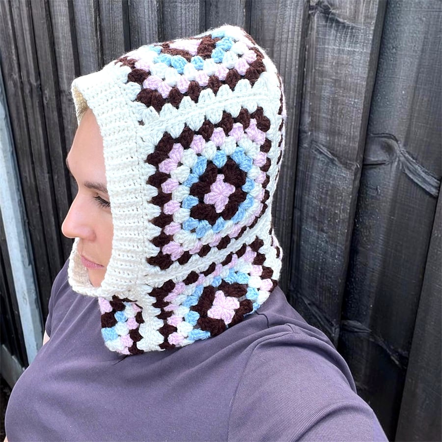 Handmade Crochet Balaclava Hood - Neapolitan Granny Square Hood 