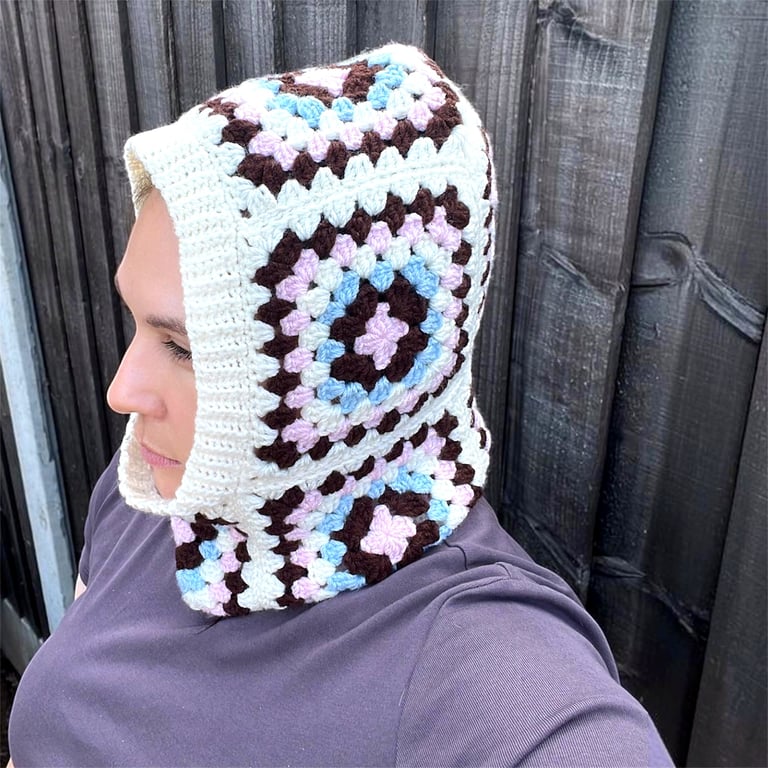 Handmade Crochet Balaclava Hood - Neapolitan Granny Square Hood 