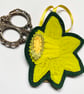 Upcycled embroidered spring daffodil home Easter decoration.