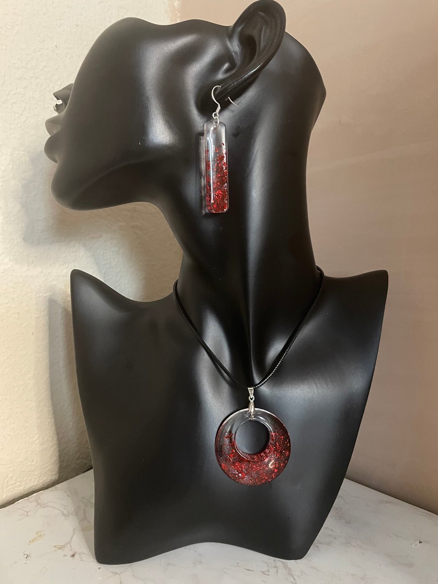 Handmade Resin Necklace and Earrings Set