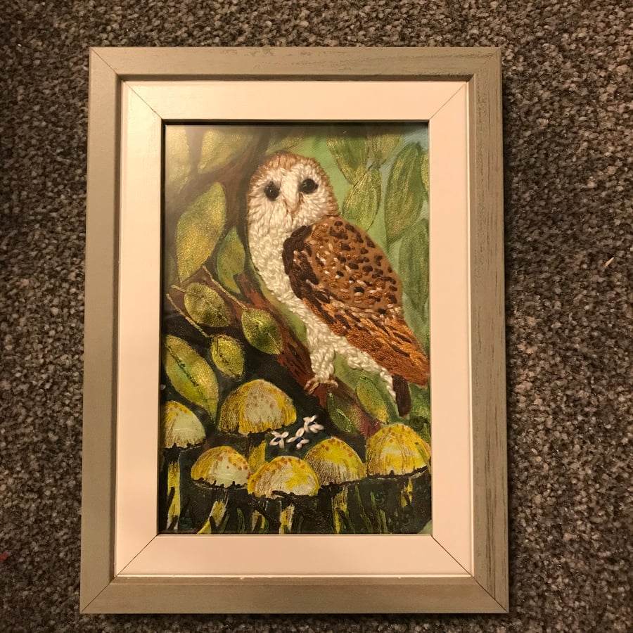 Paint and stitch owl picture.