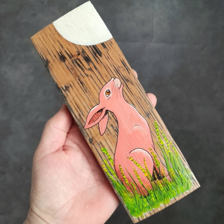 Hand Painted Reclaimed Whisky Barrel Stave - Moongazing Hare