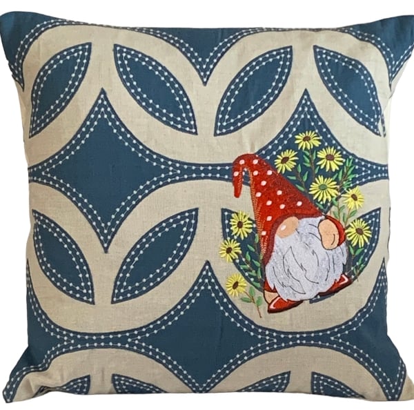 Daisy Gnome Gonk Embroidered Cushion Cover 16”x16” Last One