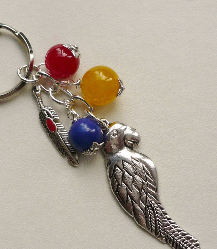 Red, Blue and Yellow  Silver Parrot Macaw Keyring  KCJ1524