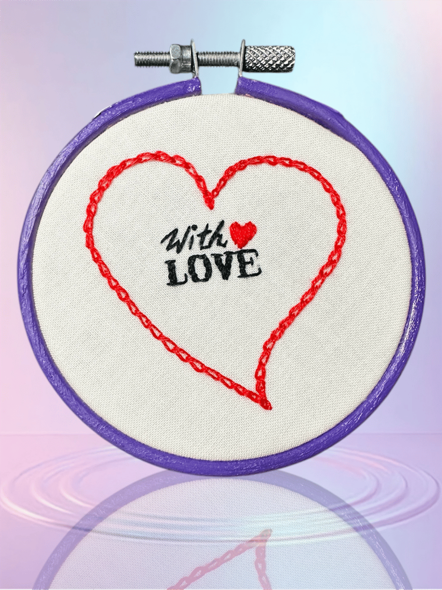 Embroidered heart hoop decoration , birthday, love, pride, anniversary gift,