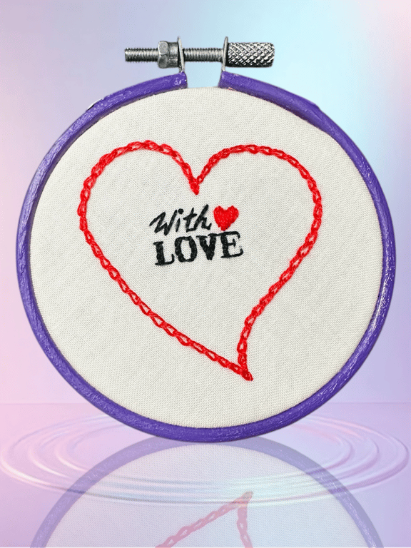 Embroidered heart hoop decoration , birthday, love, pride, anniversary gift,