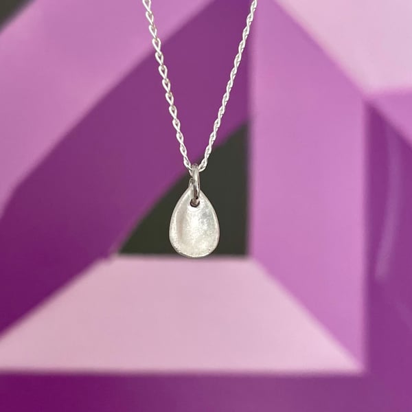 Tiny teardrop pendant necklace, 999 fine silver on sterling silver chain