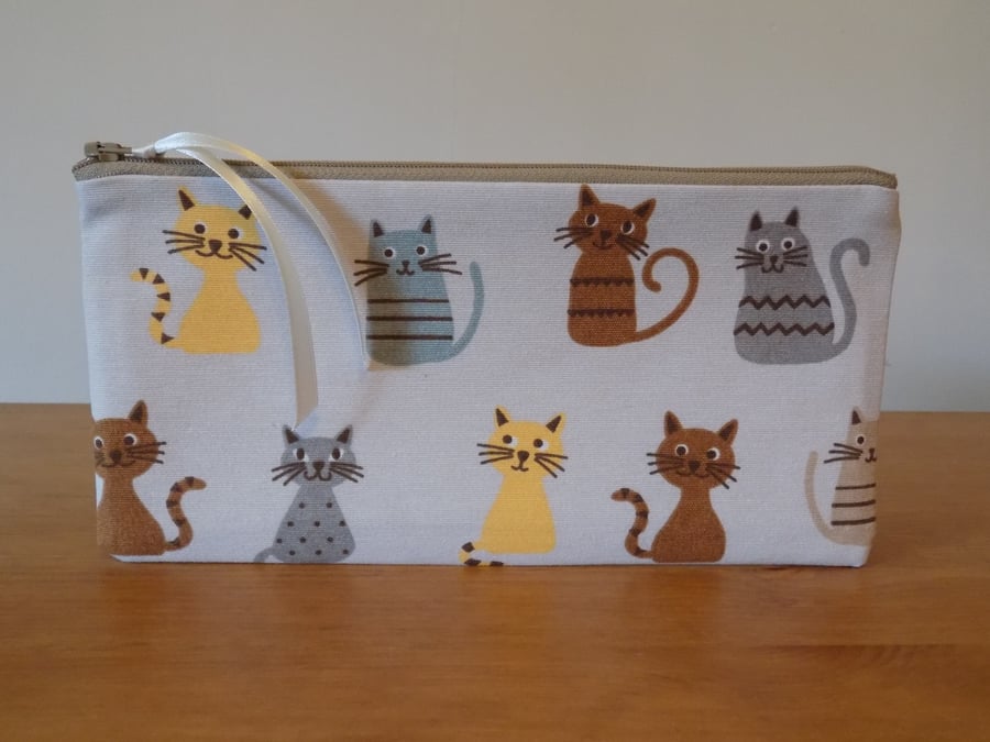 'Fat Cats' Fabric Pencil Case Animal Make Up Cotton Cosmetics Bag