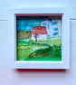 Little white barn, framed embroidered textile collage - Image 3