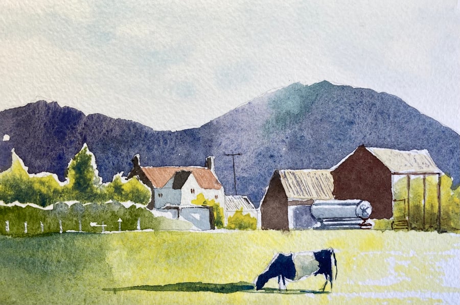 Ingleby farm (Pure Original Watercolour FULLY MOUNTED 8” x 6”)
