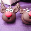 Christmas Novelty Fimo Earrings RUDOLPH (Dark Brown)