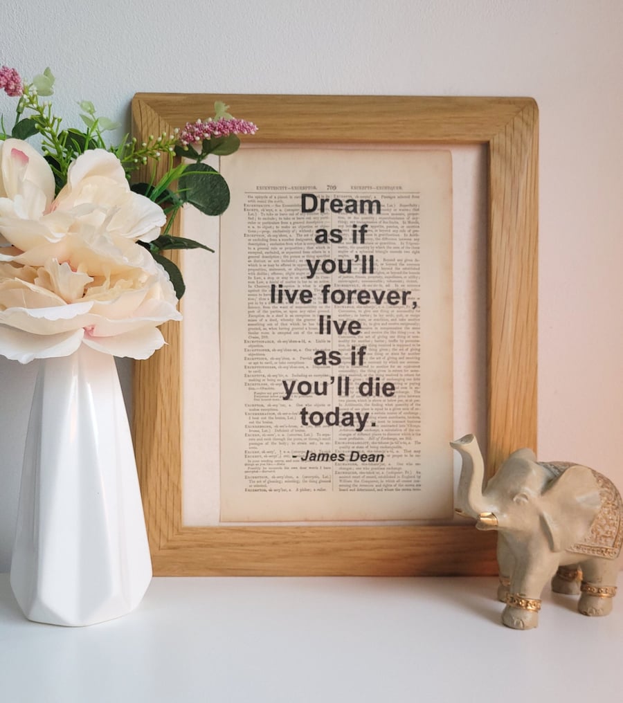 Unframed 1800s Dictionary Page Quote Print - James Dean "Dream" - Print Only