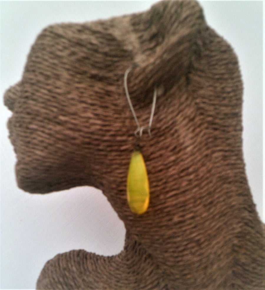 Long Yellow Dangle Earrings, Gunmetal Kidney Wires, Yellow Drop Earrings