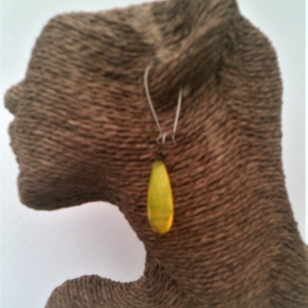 Long Yellow Dangle Earrings, Gunmetal Kidney Wires, Yellow Drop Earrings