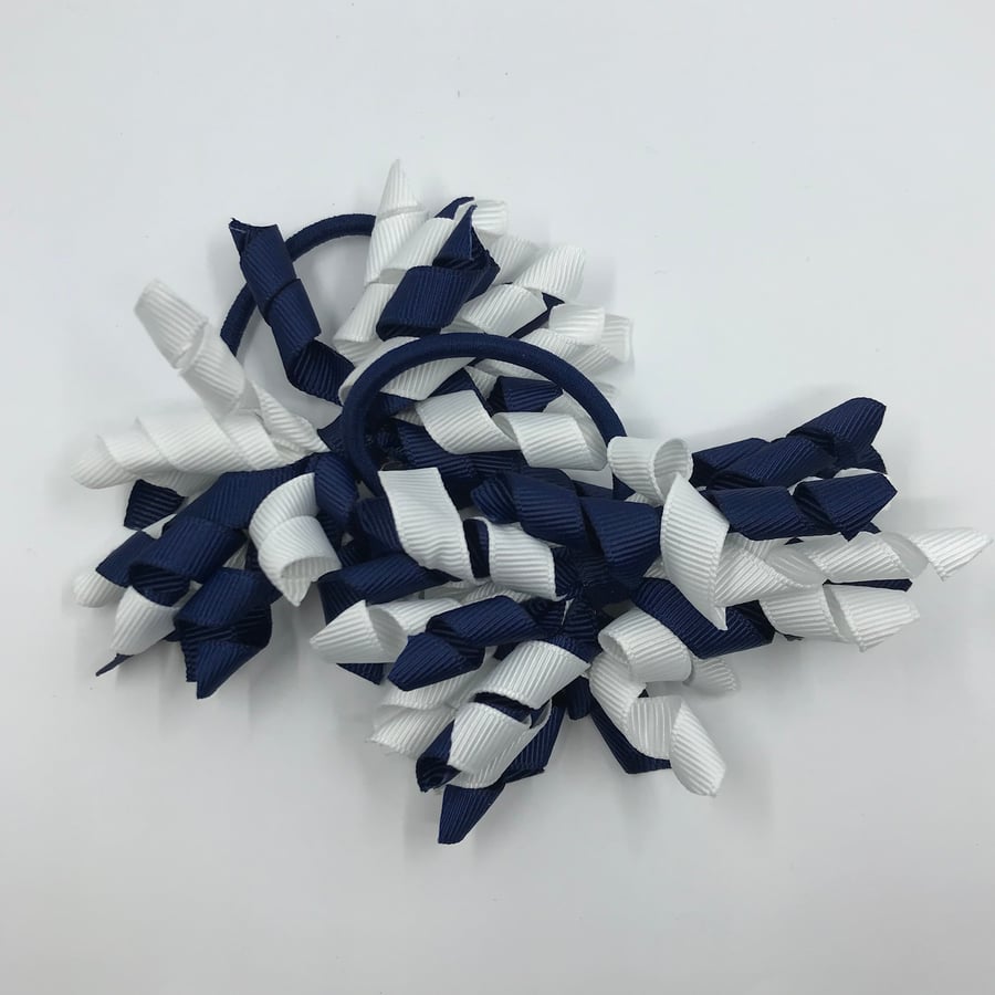 3 inch Navy and White Curly Corkers on Elastics (pair)