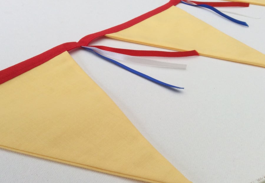 Bunting, Yellow with Red, White, Blue Ribbons, for Birthday, Celebrations