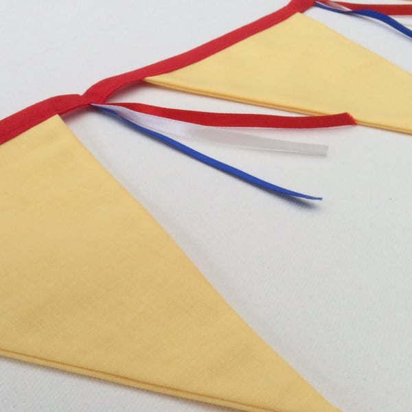 Bunting, Yellow with Red, White, Blue Ribbons, for Birthday, Celebrations
