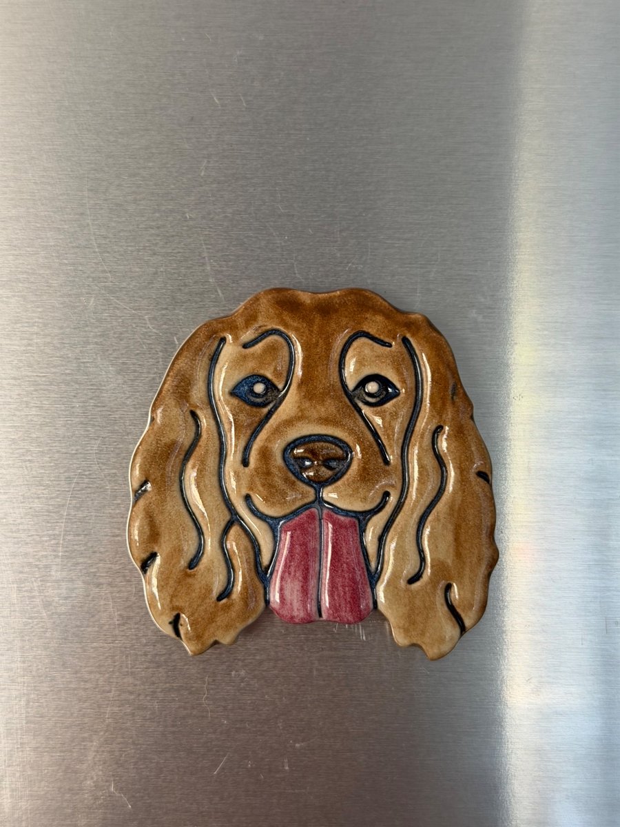 Handmade ceramic spaniel fridge magnet