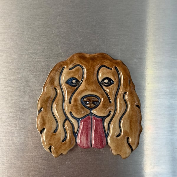 Handmade ceramic spaniel fridge magnet