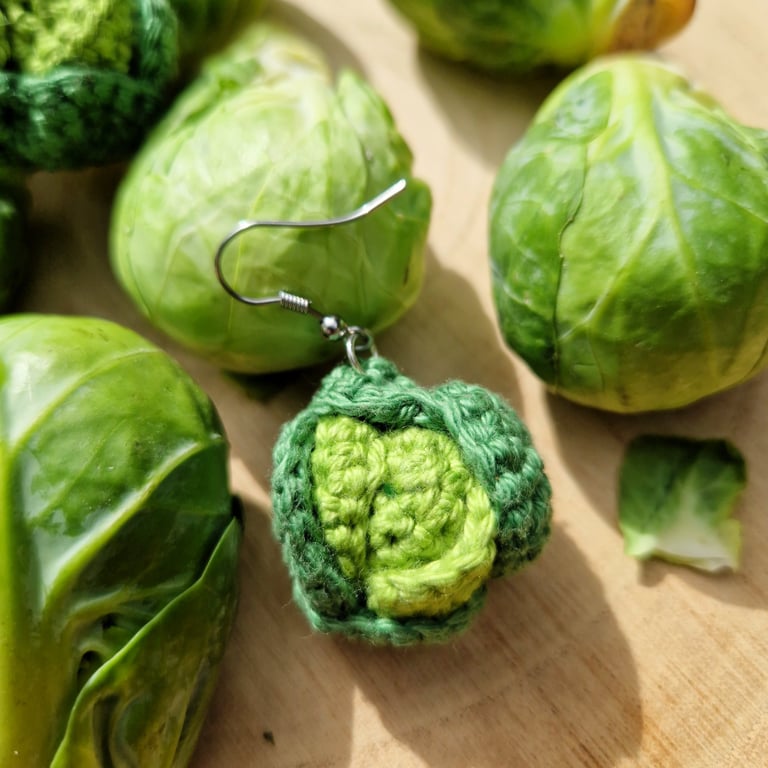 Sprout Earrings, Vegetable themed jewellery, Fun green dangle earrings
