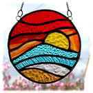 Sunset Beach Waves Stained Glass Suncatcher