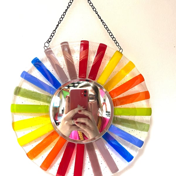 Fused Glass Rainbow Mirror