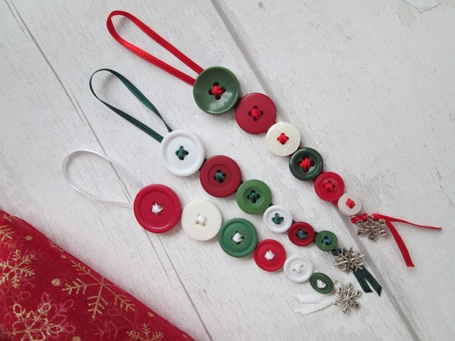 SOLD - Set of Three Button Dangle Christmas Decorations