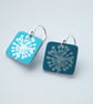 Square earrings in teal with dandelion clock print - Image 2