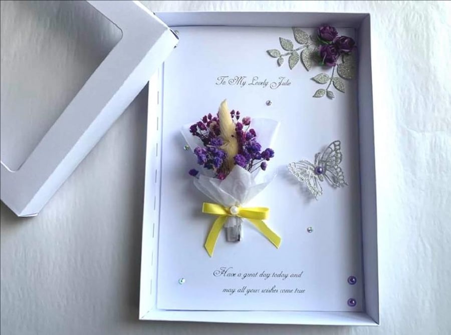 Handmade Dried Flower Birthday Card: Personalized Bouquet C025