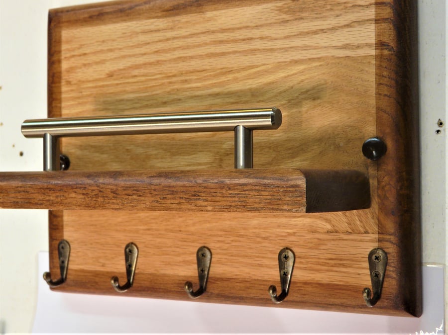 solid oak wall mounted hook rack with shelf