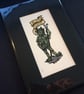 Ad Quod Damnum - Linoprint Devil - Tiny Print - Hand Painted - Green - Image 3