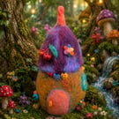 Needle Felted Acorn House, Wool Acorn, Felt House, colourful, quirky, Cabin