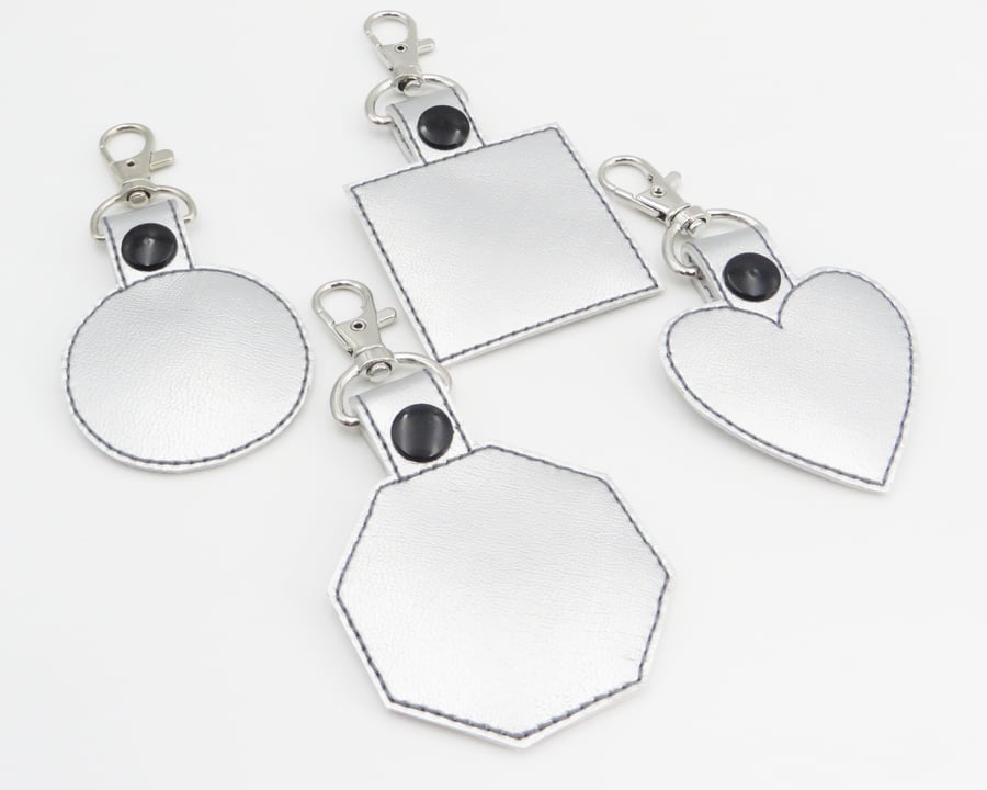 Machine Embroidery Pattern for Set of 4 Blank Keyrings in 4 Basic shapes