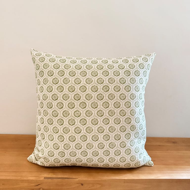Cotswold Clover Green Floral Cushion Cover – with Aldsworth Ticking Reverse