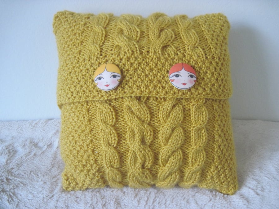 Hand Knitted Mini Yellow Decorative Cushion