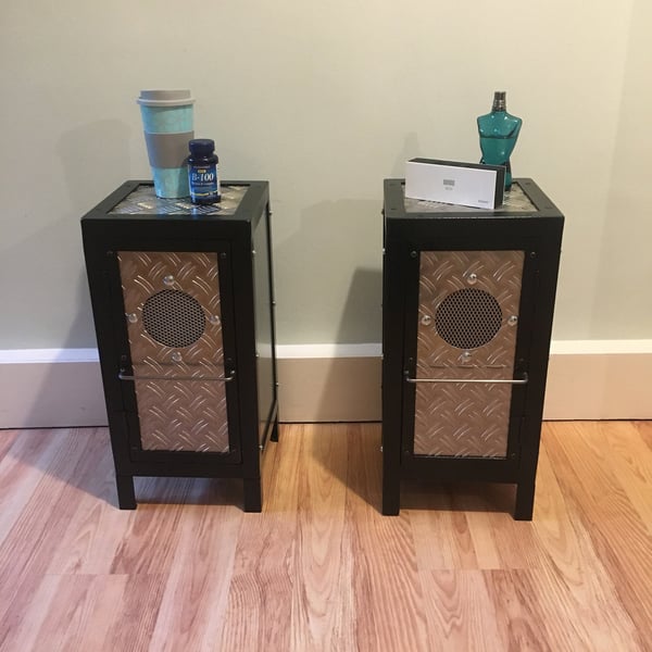 Steel Chequer Plate Cabinets, Luxury, Bedside Furniture