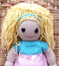 Doll. Hand knitted Doll 12" Wool Doll Handmade Blonde Hair and Knitted Dress - Image 3