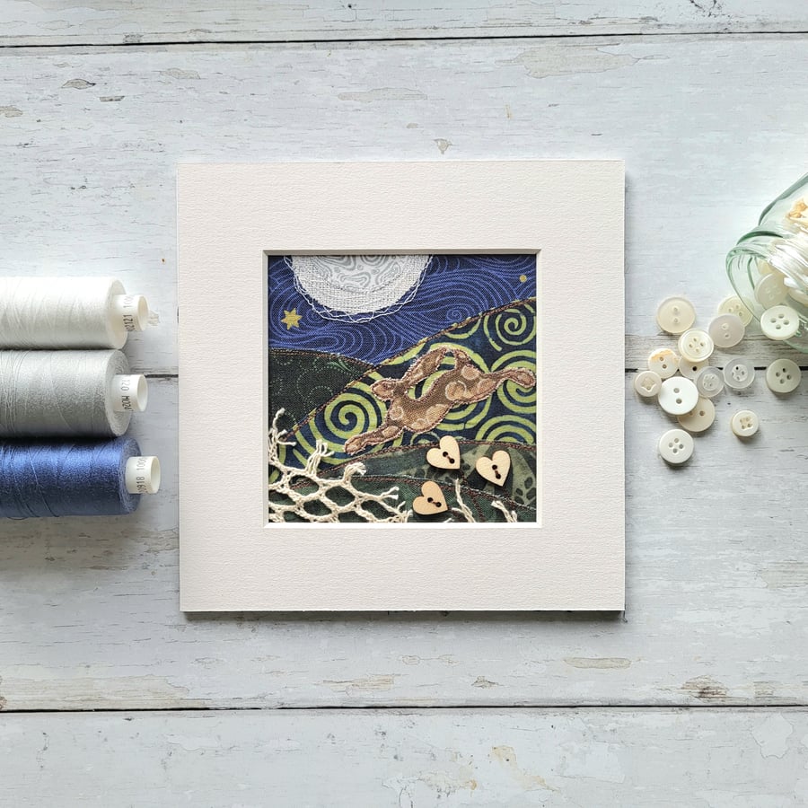 Leaping Hare Fabric Art