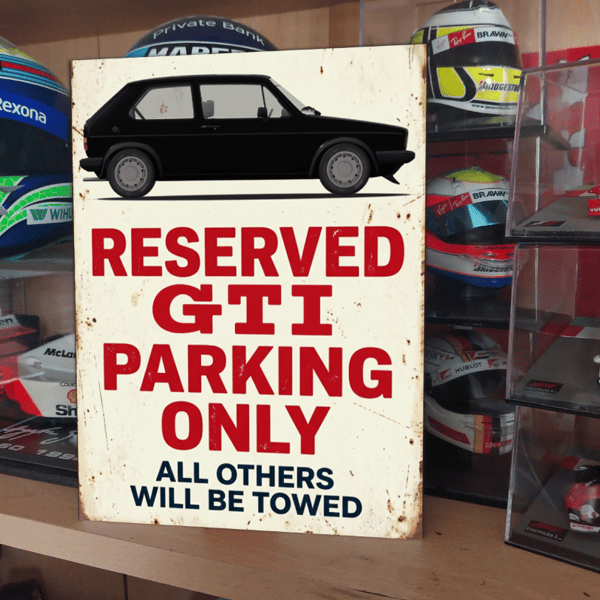 VW Golf GTI Reserved Parking Metal Sign Plaque Garage Gift Wall Decor 