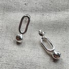 Handmade Sterling Silver Drop Earrings Organic Oval & Ball Design