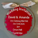 Personalised Acrylic Wedding Invitation Ornament with Painted Back & Ribbon Keep