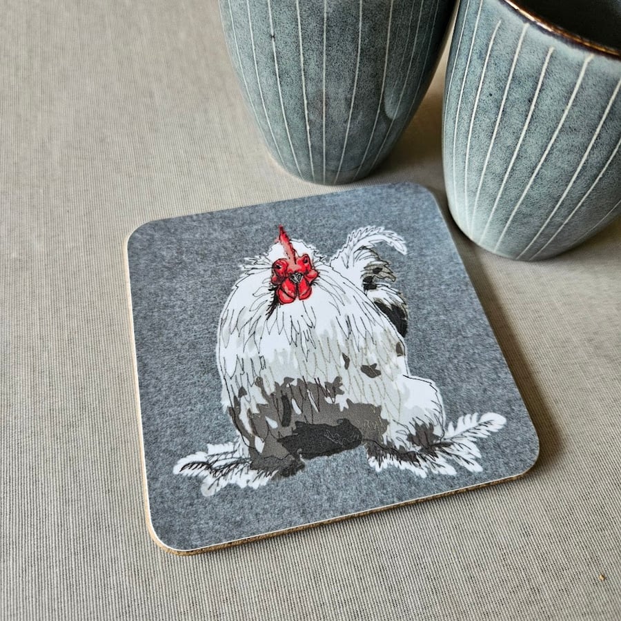 Chicken coaster, melamine, cork backed