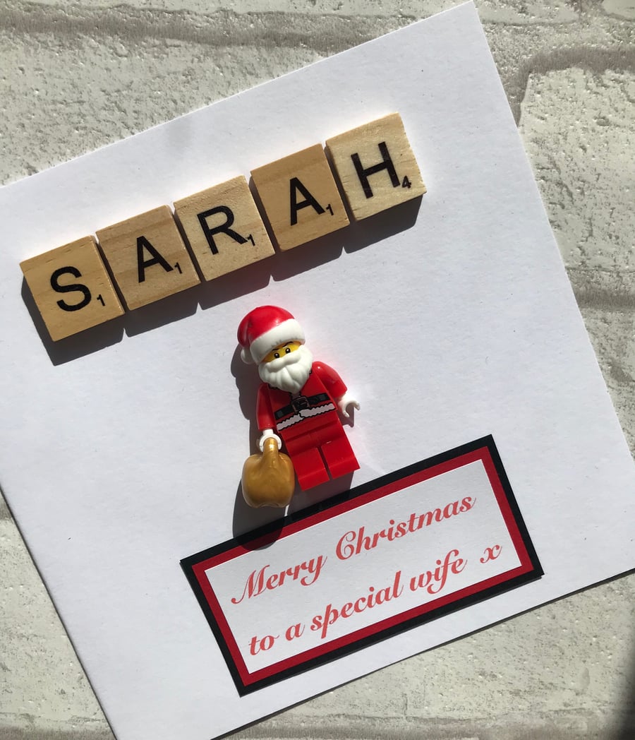 Personalised handmade Father Christmas or Santa mini figure Christmas card  