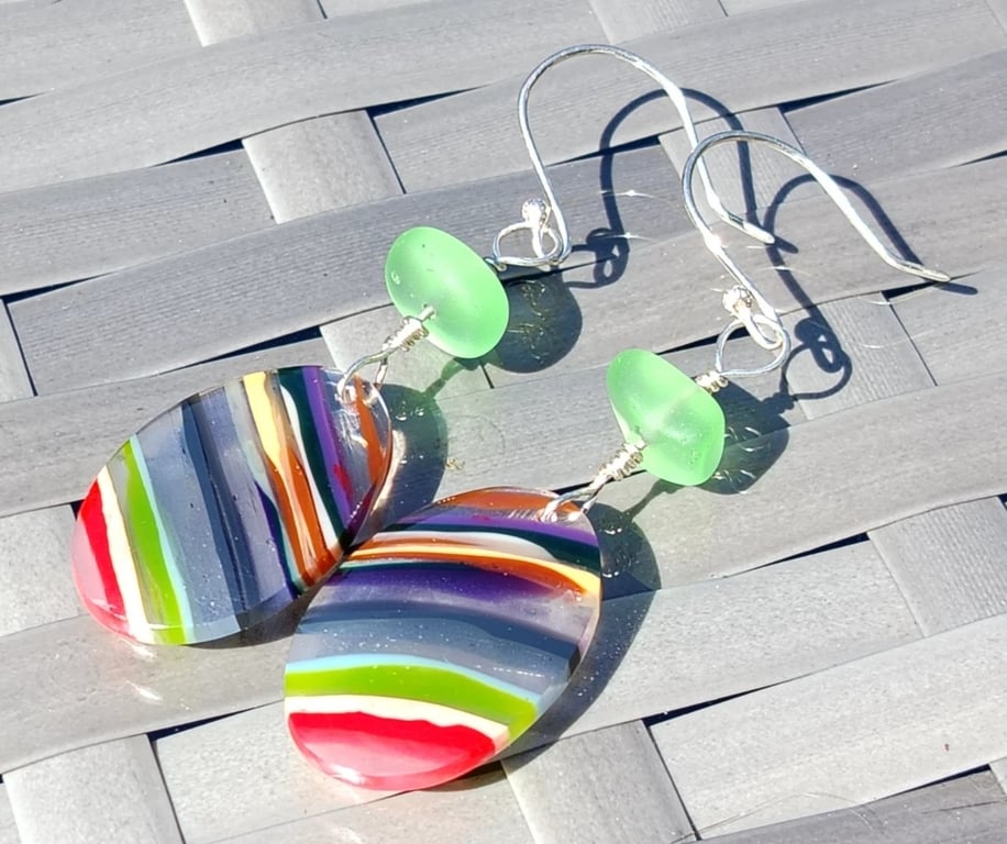 Surfite & Seaglass Sterling Silver Wire-Wrapped Earrings Handmade Jewellery Gift