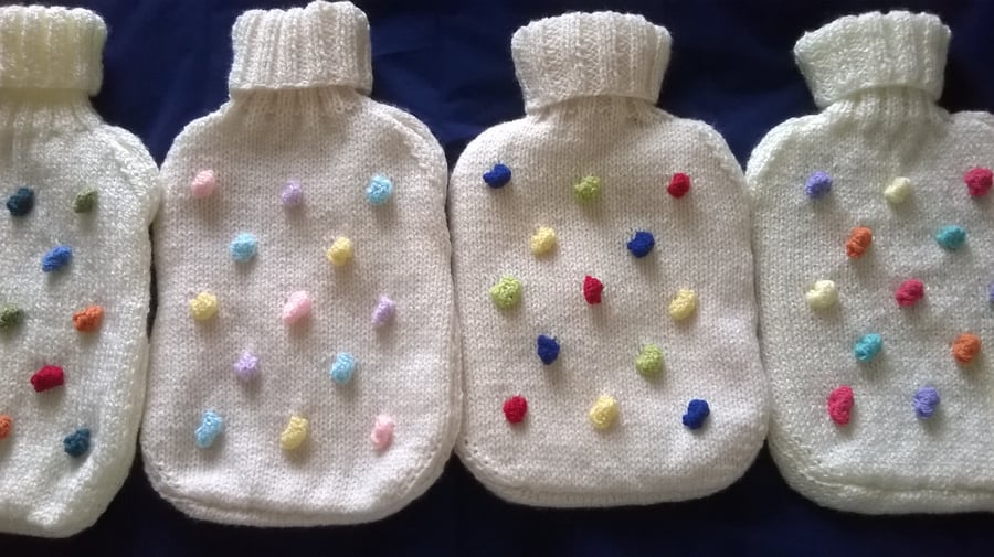 Knitted Spotty Hot Water Bottle and Cover